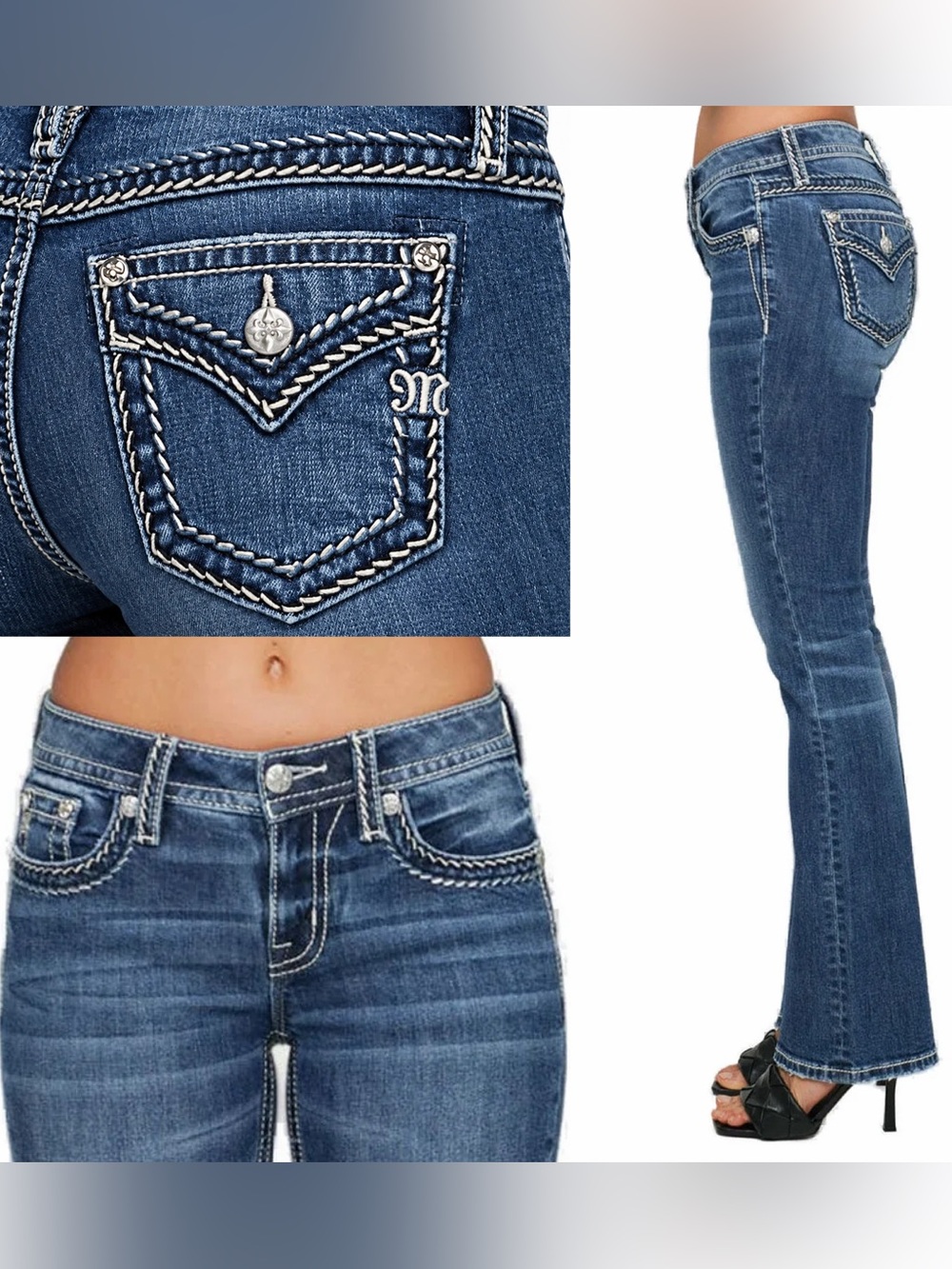Miss Me Mid-Rise Saddle Stitched Faux Flap Pockets Bootcut Jeans Size 29 EUC